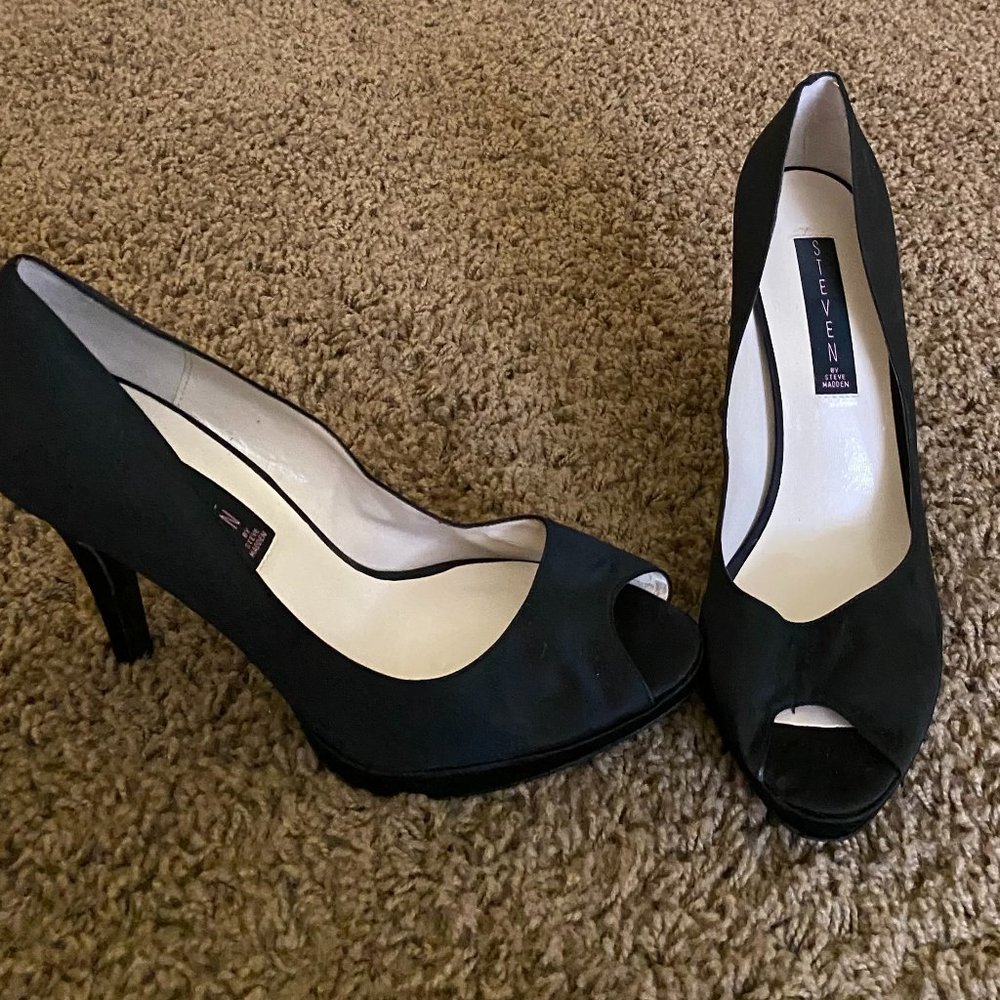 Steven Peep-Toe Black Heels